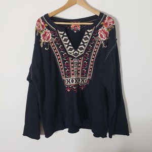 Johnny Was Navy Blue Embroidered Sweater Size XXL